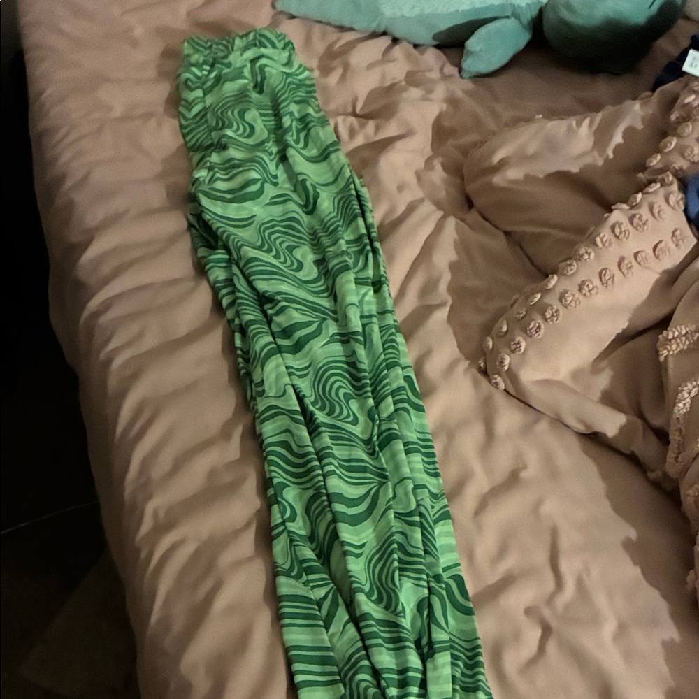 Green Patterned Flare Pants